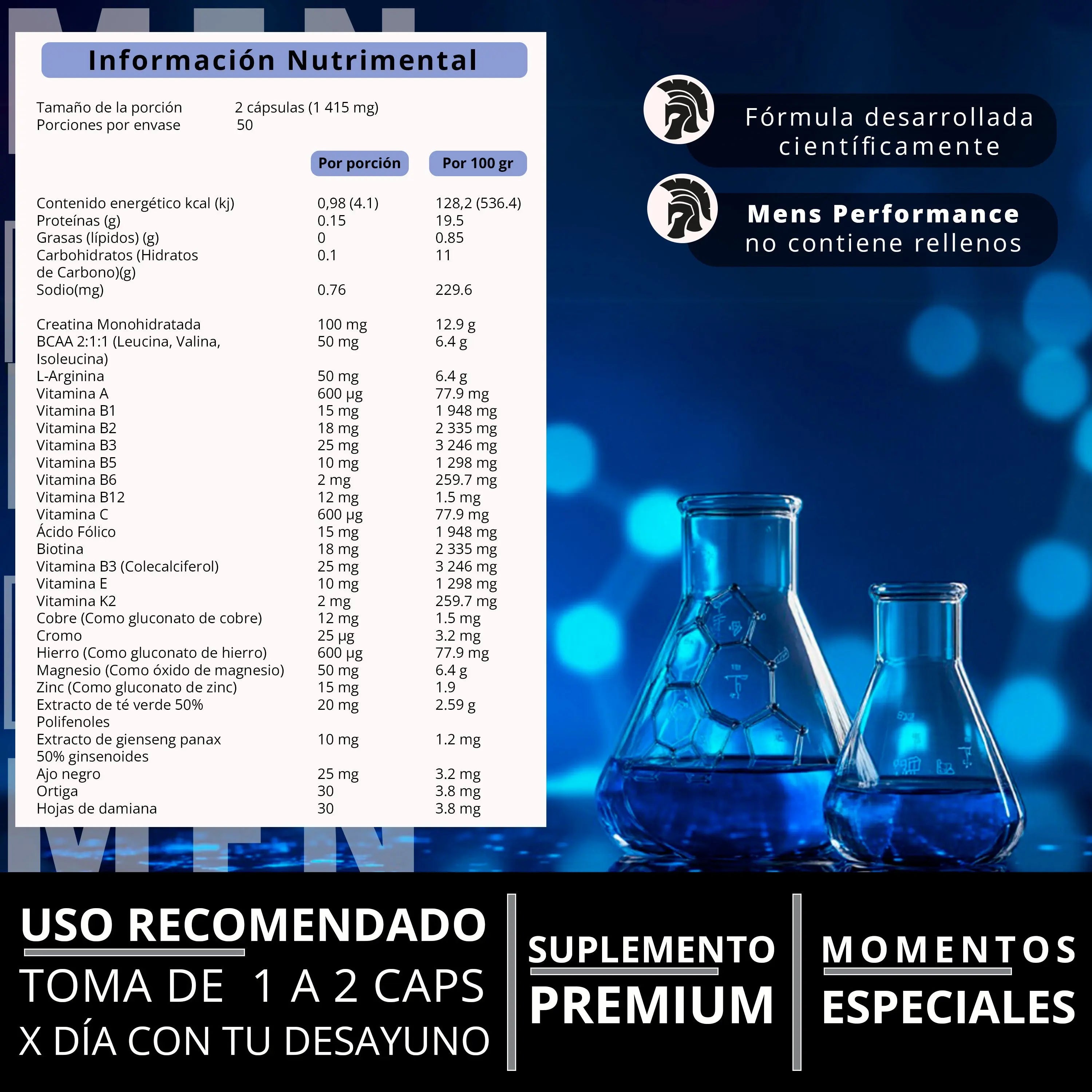 Multivitaminico para Hombres | Mens Performance NSN Natural Smart_vitaminas_minerales_para_hombres_Nutrition_creatina_bcaas_extractos_herbales_energia_tabla_nutrimental