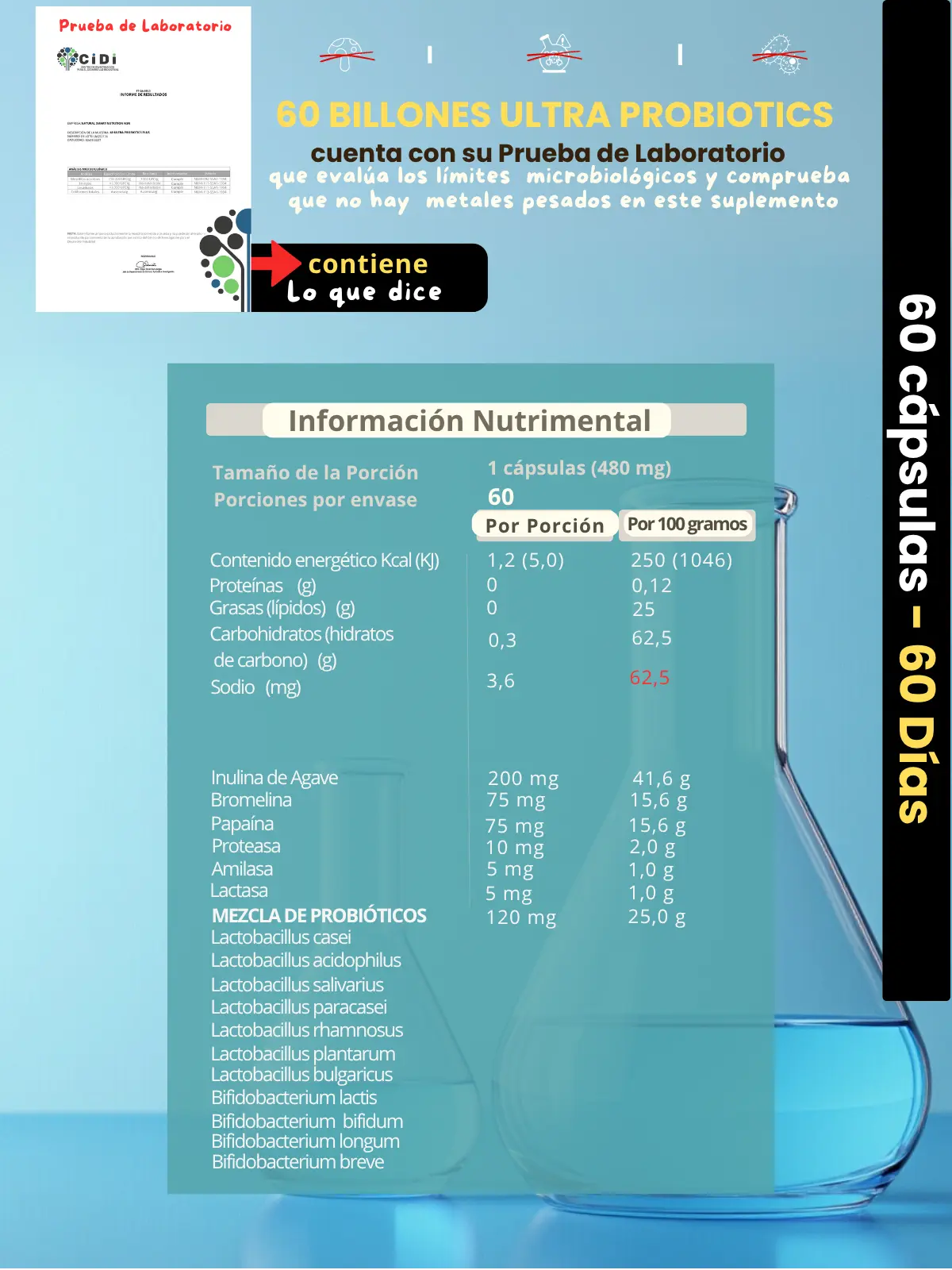 60 Billones de Probioticos Liofilizados | 11 Tipos de probióticos para digestión