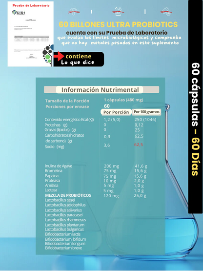 60 Billones de Probioticos Liofilizados | 11 Tipos de probióticos para digestión