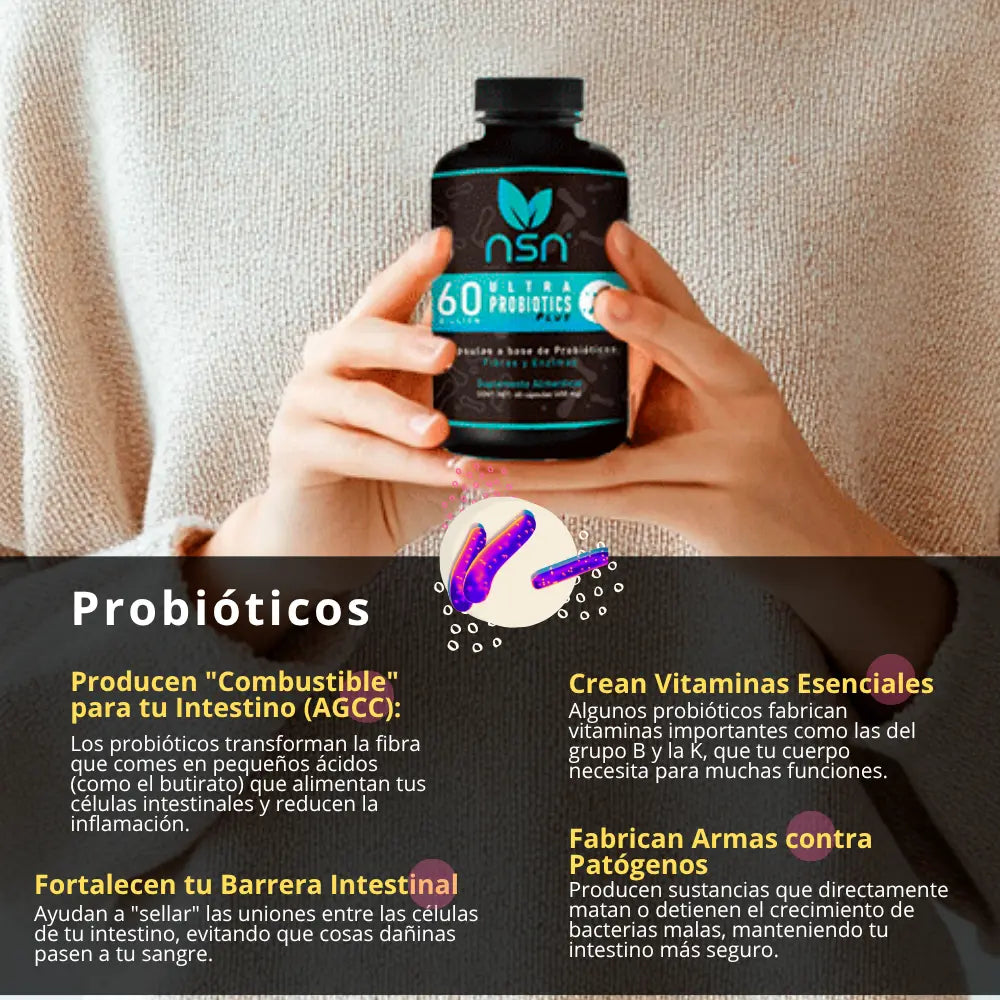 60 Billones de Probioticos Liofilizados | Ultra Probiótics PLUS | 11 Tipos de Probióticos |5 Tipos de Enzimas Digestivas con Fibra NSN