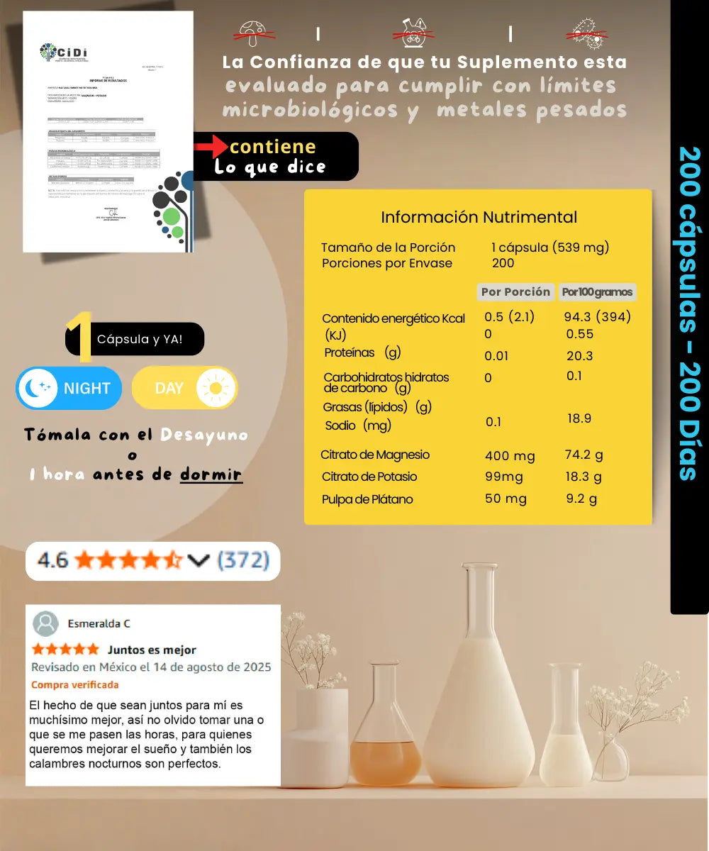 Citrato de Magnesio y Potasio | 200 Caps