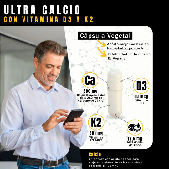 Ultra Calcio | Con Vitamina D3 Y K2 y Aceite de Coco